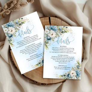 Radiant Dusty Blue Flowers Gold Wedding Insert RSVP Card