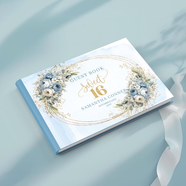 Radiant Dusty Blue Gold Leaves Sweet Sixteen Guest Book (Radiant Dusty Blue Gold Leaves Sweet Sixteen Guest Book

)