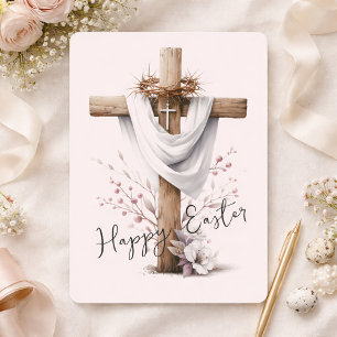 Radiant Easter Cross with Floral Accents Holiday Card