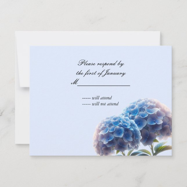 Radiant Elegance Blue Hydrangea Wedding RSVP (Front)