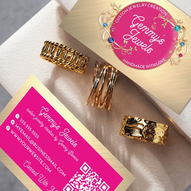 Radiant Elegance Gold Pink Custom Jewellery Crafte Business Card (Creator Uploaded)