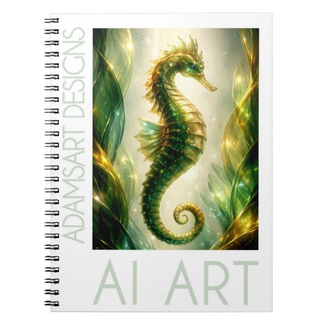 Radiant Emerald Seahorse Fantasy Notebook (Front)