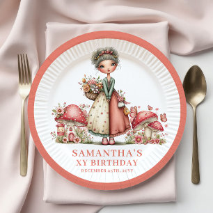 Radiant Fairy 5th Birthday Pink Mushroom Paper Plate