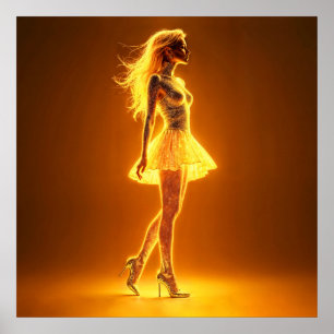 Radiant fantasy model luminous golden glow poster