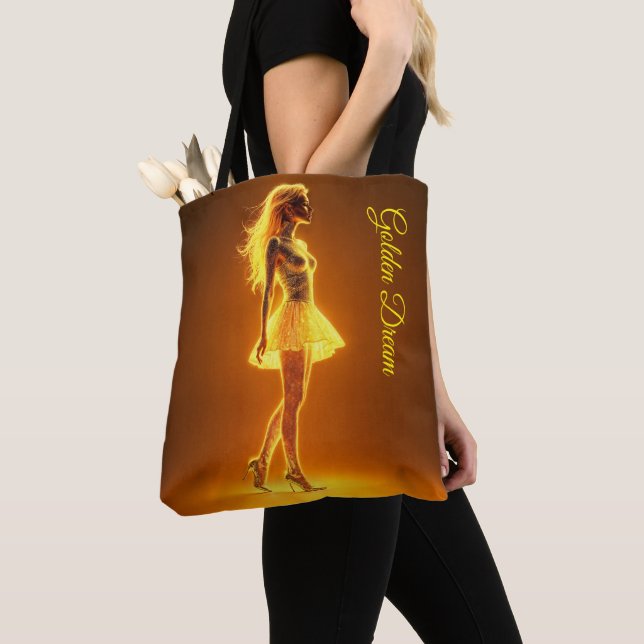 Radiant fantasy model luminous golden glow tote bag (Close Up)