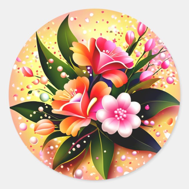 Radiant Floral Bouquet Glow Classic Round Sticker (Front)
