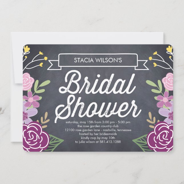 Radiant Floral Bridal Shower Invitation - Purple (Front)