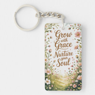 Radiant Floral Burst Grow With Grace Quote Key Ring