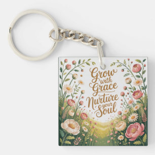 Radiant Floral Burst Grow With Grace Quote Key Ring