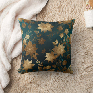 Radiant Floral Glow Pillow with Turquoise and Gold