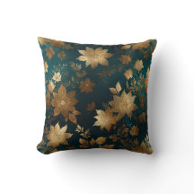 Radiant Floral Glow Pillow with Turquoise and Gold