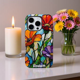 Radiant Flowers in Glass Panels iPhone 16 Pro Case