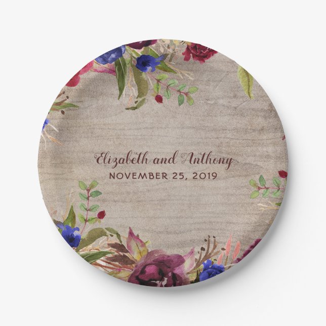 Radiant Flowers Rustic Wedding Paper Plate (Front)