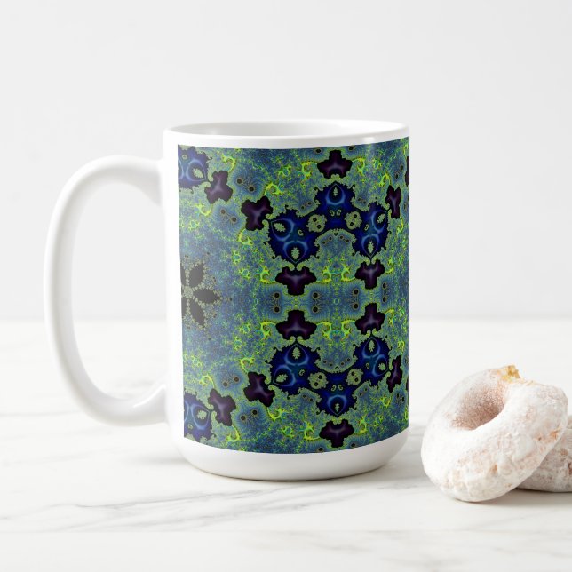 Radiant Fractal Symphony Coffee Mug (With Donut)