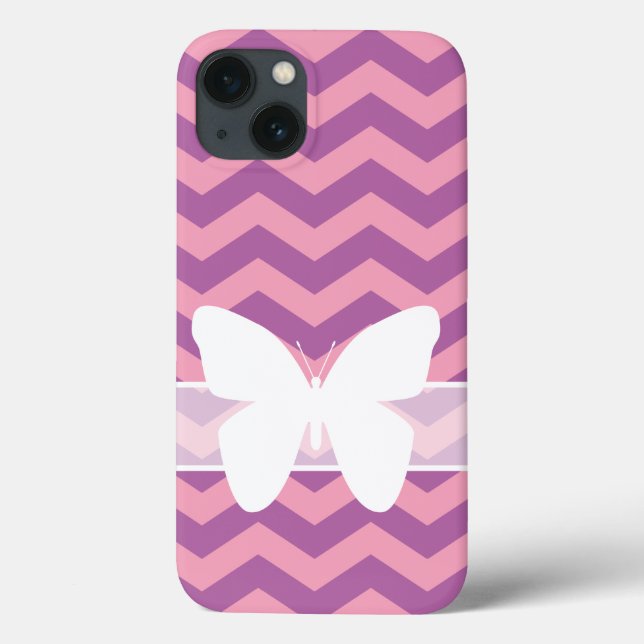 Radiant Frosted Orchid Chevrons with Butterfly Case-Mate iPhone Case (Back)