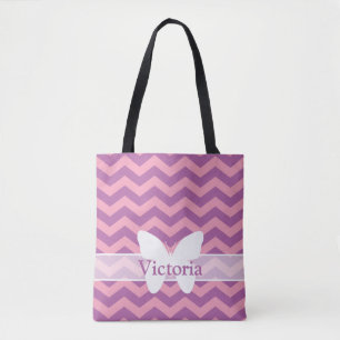 Radiant Frosted Orchid Chevrons with Butterfly Tote Bag