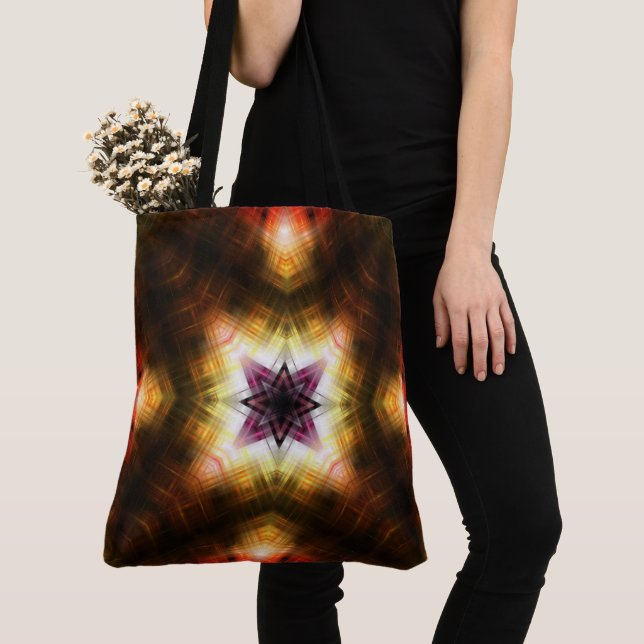 Radiant Geometric Starburst with Abstract Light Tote Bag (Close Up)
