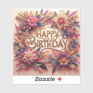 Radiant Glitter Floral Happy Birthday Sticker