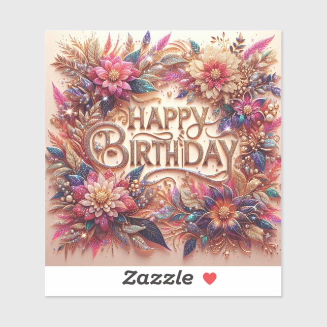 Radiant Glitter Floral Happy Birthday Sticker (Sheet)