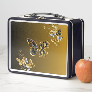 Radiant Gold Butterfly – Botanical Accent Art Metal Lunch Box