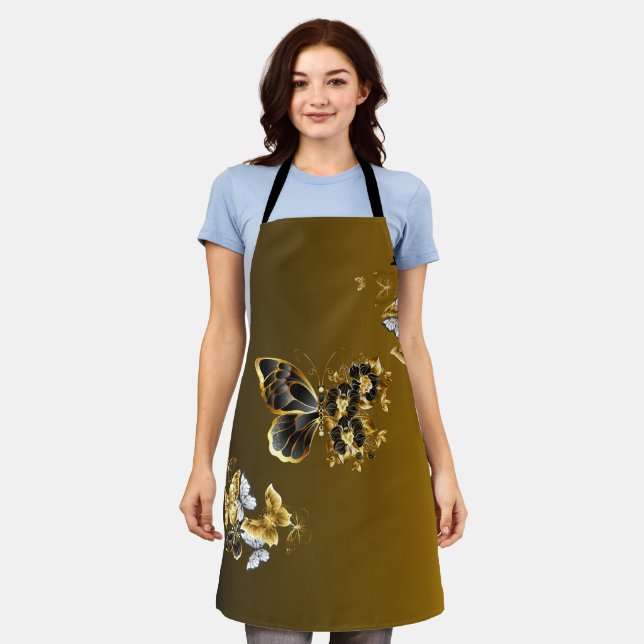 Radiant Gold Butterfly – Floral Nature Apron (Worn)