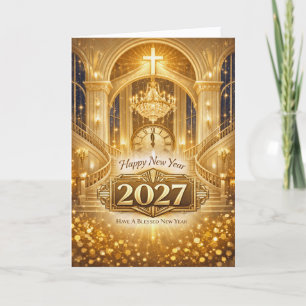 Radiant Gold Christian Blessed New Year 2027 Holiday Card
