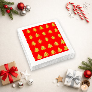 Radiant Gold Christmas Tree Red Pattern Design Napkin