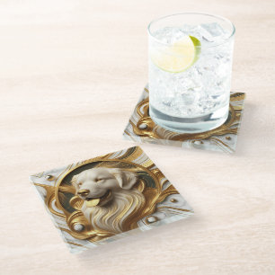 Radiant Golden Retriever Marble Glow Glass Coaster