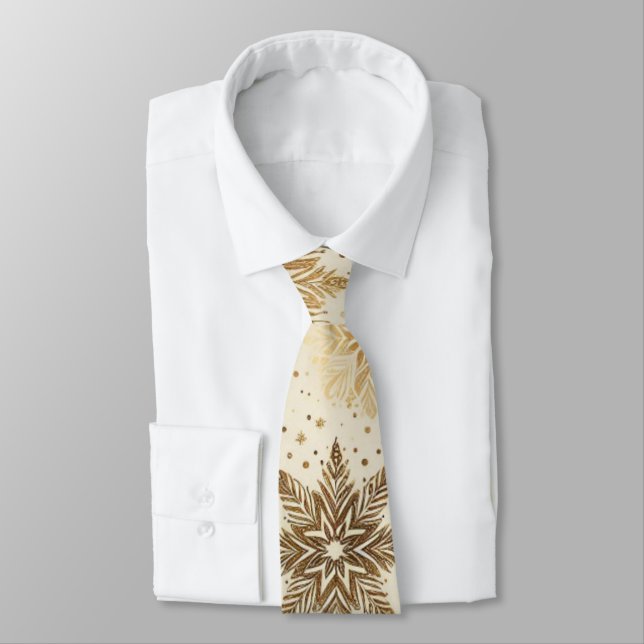 Radiant Golden Snowflake Elegance Tie (Tied)