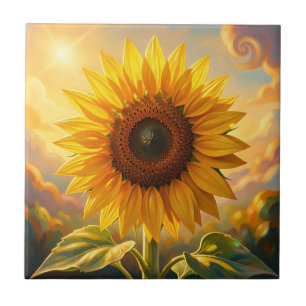 Radiant Golden Sunflower Sunset Tile