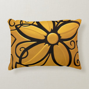Radiant Golden Yellow Floral Design Decorative Cushion
