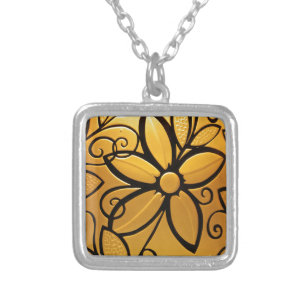 Radiant Golden Yellow Floral Design Silver Plated Necklace