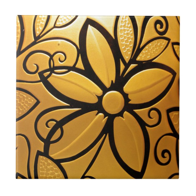 Radiant Golden Yellow Floral Design Tile (Front)