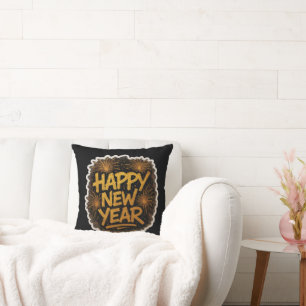 Radiant Graffiti-Style Happy New Year Explosion Cushion