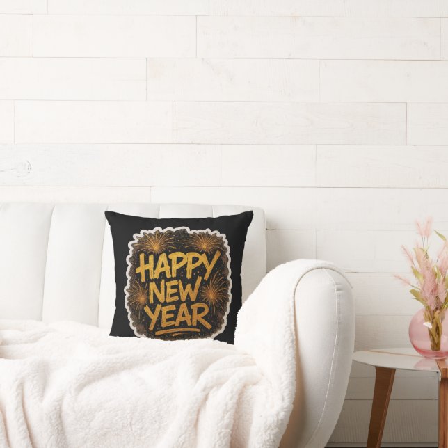 Radiant Graffiti-Style Happy New Year Explosion Cushion (Couch)