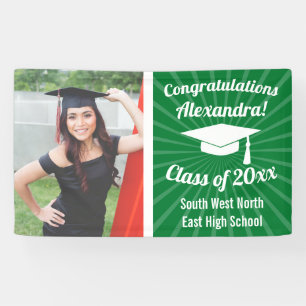 Radiant Green Custom Photo Graduation Banner