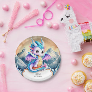 Radiant Happy Dragon Birthday Paper Plate