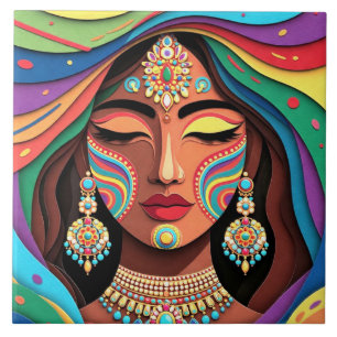 Radiant Harmony, A Colorful Paper-Cut Portrait Tile