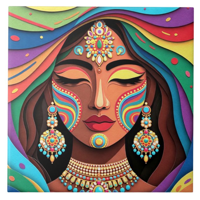 Radiant Harmony, A Colorful Paper-Cut Portrait Tile (Front)
