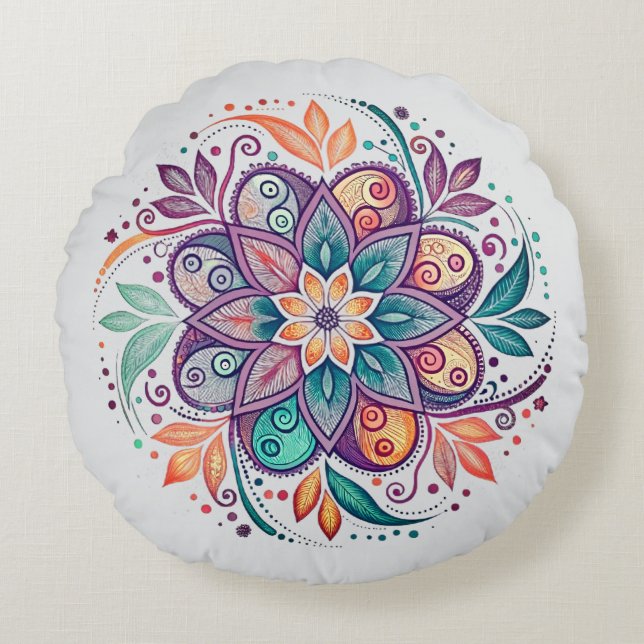  “Radiant Harmony Mandala" Round Cushion (Front)