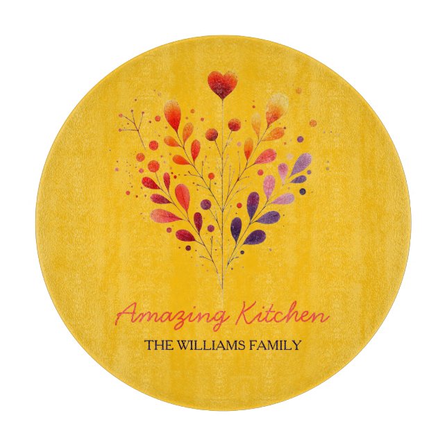 Radiant Heart Round Glass Cutting Board (Front)