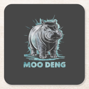 Radiant Hippo Moo Deng Square Paper Coaster