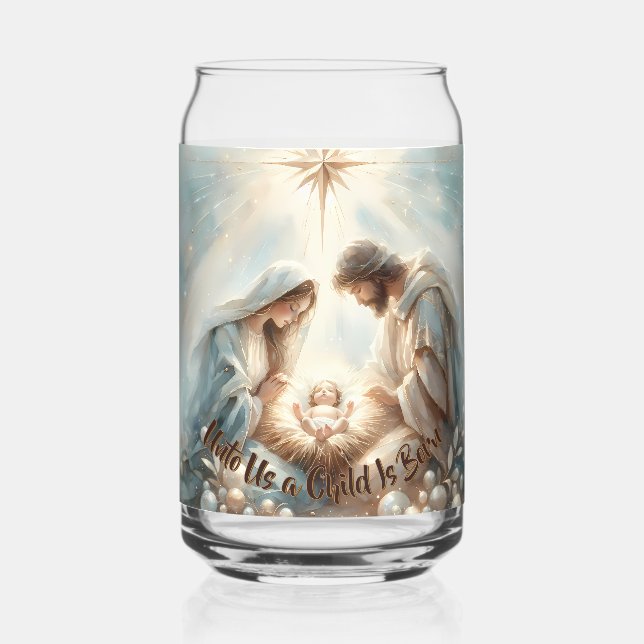 Radiant Holy Family Nativity Scene Can Glass (Back)