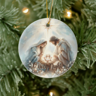 Radiant Holy Family Nativity Scene Ceramic Tree Decoration