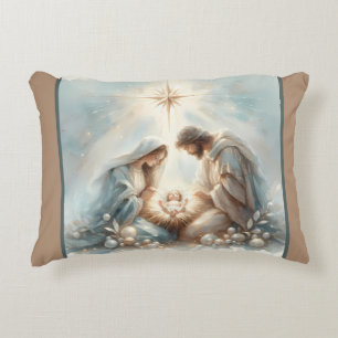 Radiant Holy Family Nativity Scene Decorative Cushion
