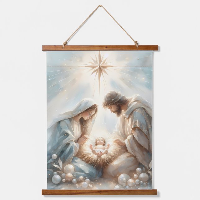 Radiant Holy Family Nativity Scene Hanging Tapestry (Front)