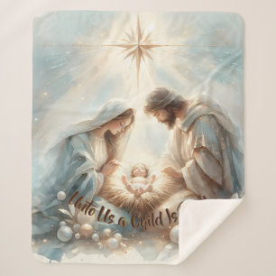 Radiant Holy Family Nativity Scene Sherpa Blanket