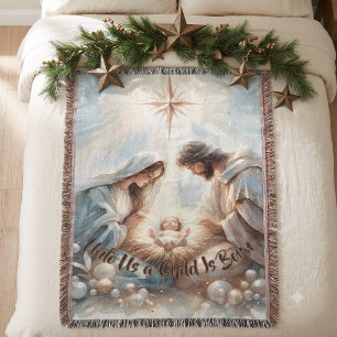 Radiant Holy Family Nativity Scene Throw Blanket