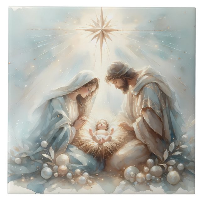 Radiant Holy Family Nativity Scene Tile (Front)