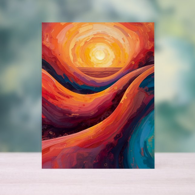 Radiant Horizon – Vibrant Abstract Sunset Painting Acrylic Sign (Neutral)